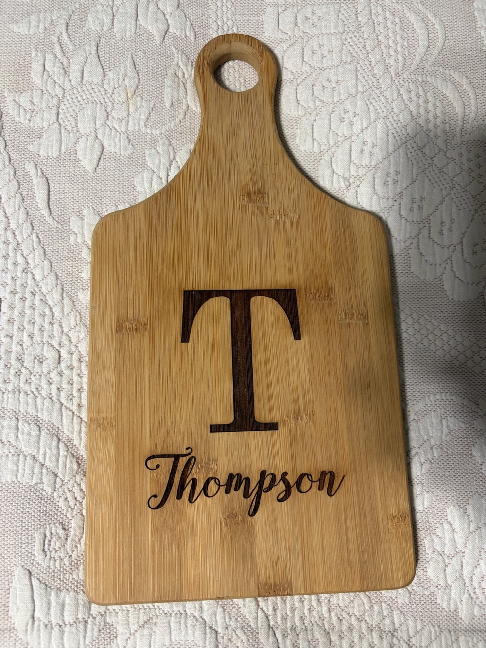 NWOT - Thompson - Monogrammed Personalized Bamboo Cutting Board - Natural GIFTS
